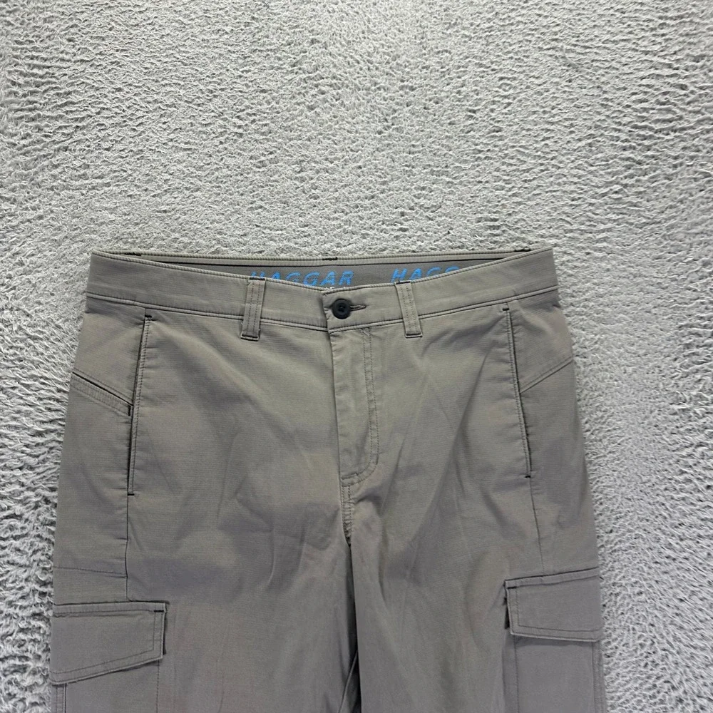 Haggar The Active Pant Mens 34x30 Gray Cotton Cargo Straight Leg Utility Stretch
